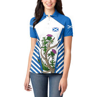 Scotland Thistle and Saltire Women Polo Shirt with Blue and White National Design - Wonder Print Shop
