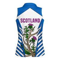 Scotland Thistle and Saltire Women Sleeveless Polo Shirt with Blue and White National Design - Wonder Print Shop