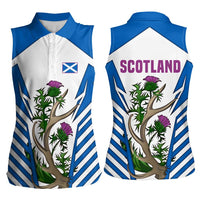 Scotland Thistle and Saltire Women Sleeveless Polo Shirt with Blue and White National Design - Wonder Print Shop