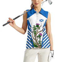 Scotland Thistle and Saltire Women Sleeveless Polo Shirt with Blue and White National Design - Wonder Print Shop