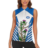 Scotland Thistle and Saltire Women Sleeveless Polo Shirt with Blue and White National Design - Wonder Print Shop