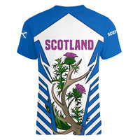 Scotland Thistle and Saltire Women V-Neck T-Shirt with Blue and White National Design - Wonder Print Shop