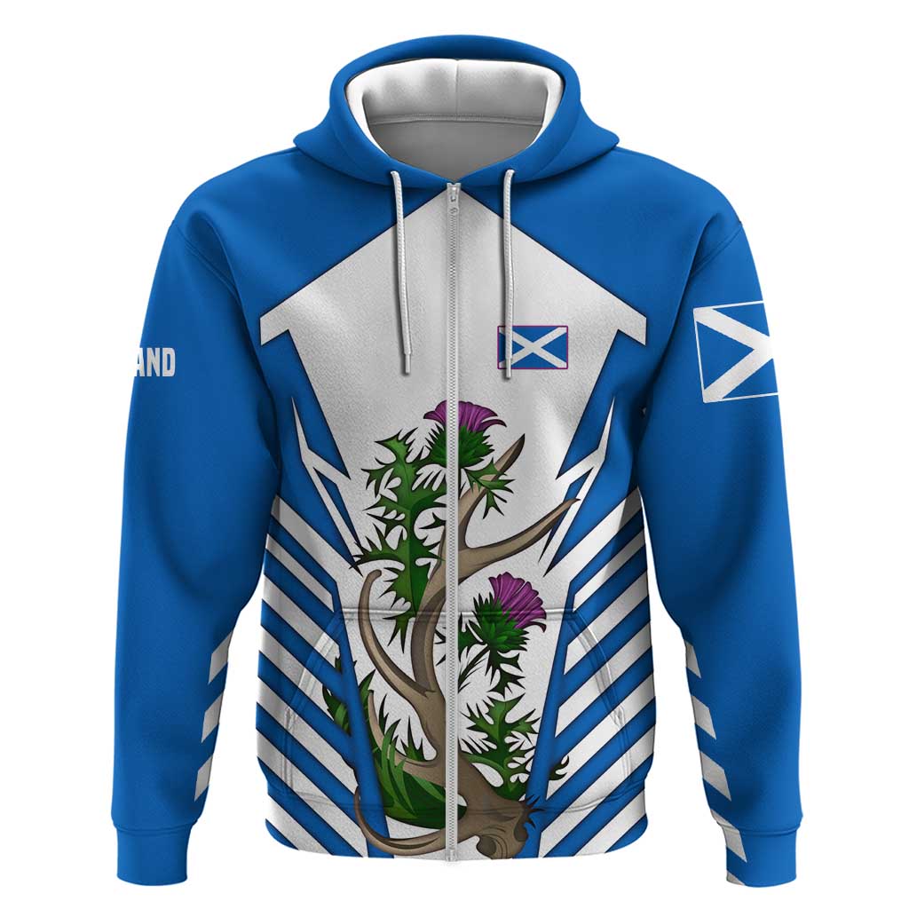 Scotland Thistle and Saltire Zip Hoodie with Blue and White National Design - Wonder Print Shop