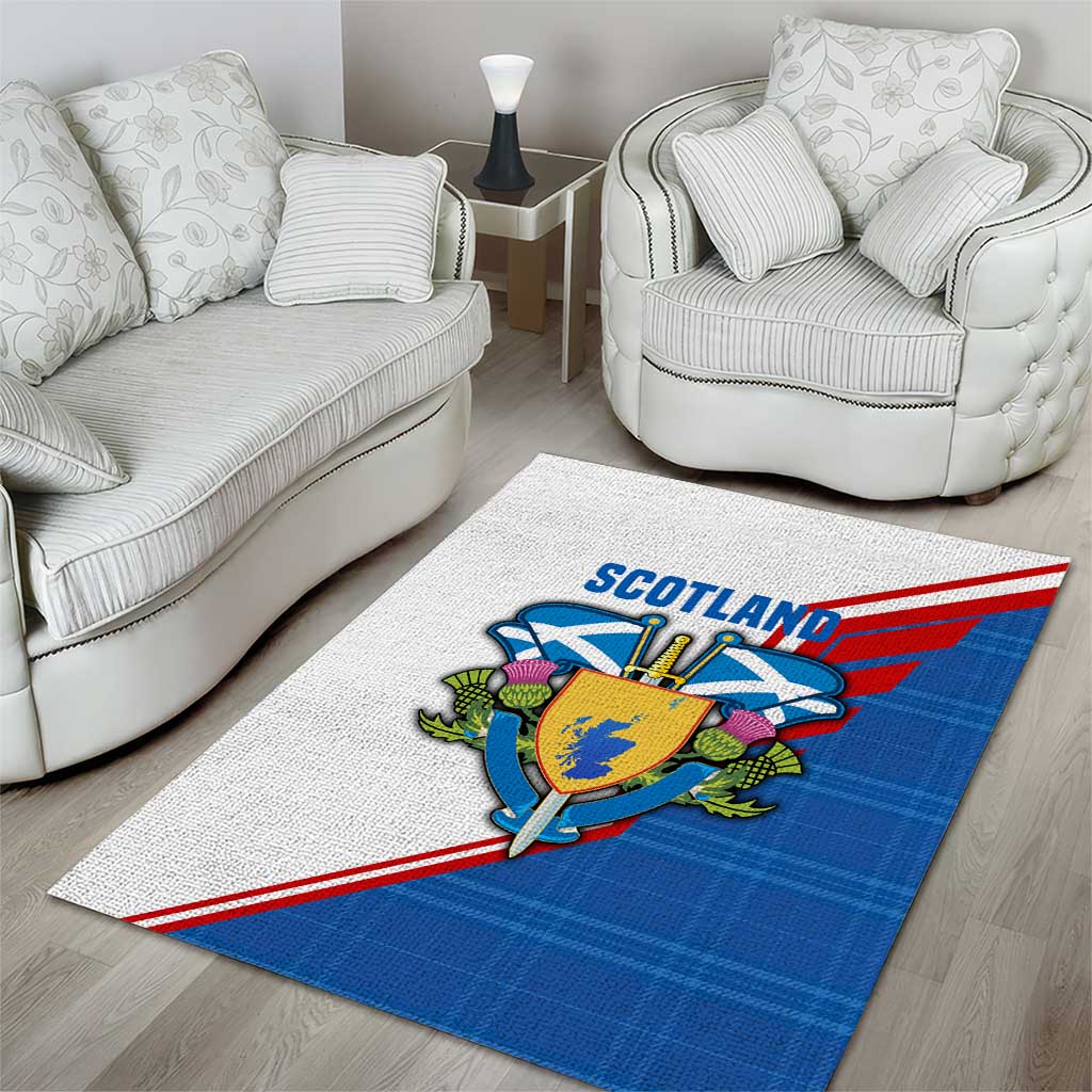 Scotland Blue Tartan Area Rug with Crest and Saltire Shield Design - Wonder Print Shop