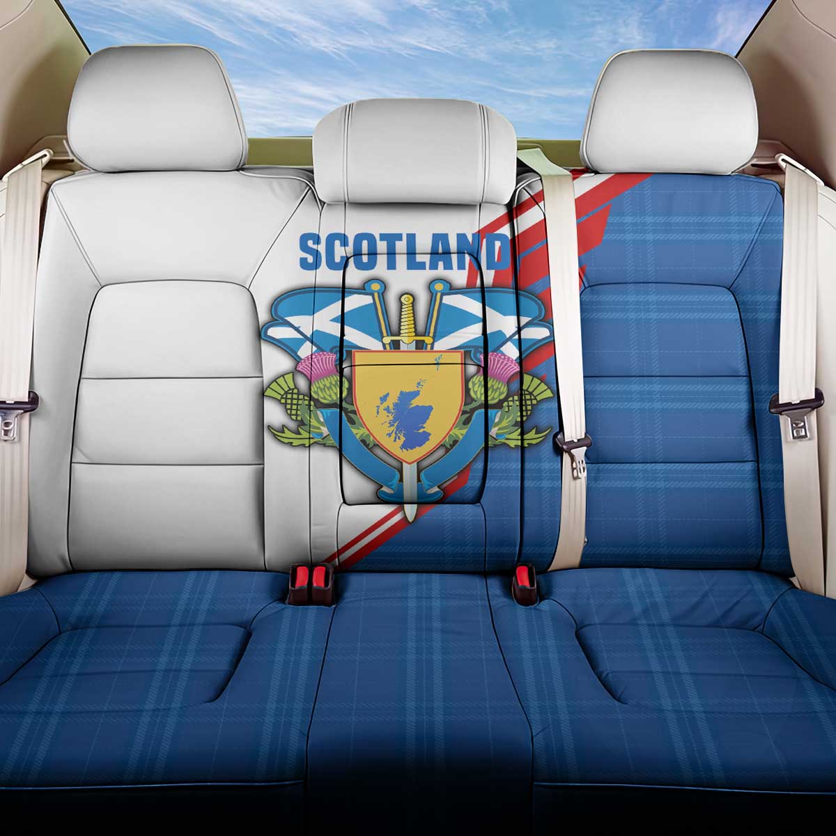 Scotland Blue Tartan Back Car Seat Cover with Crest and Saltire Shield Design - Wonder Print Shop