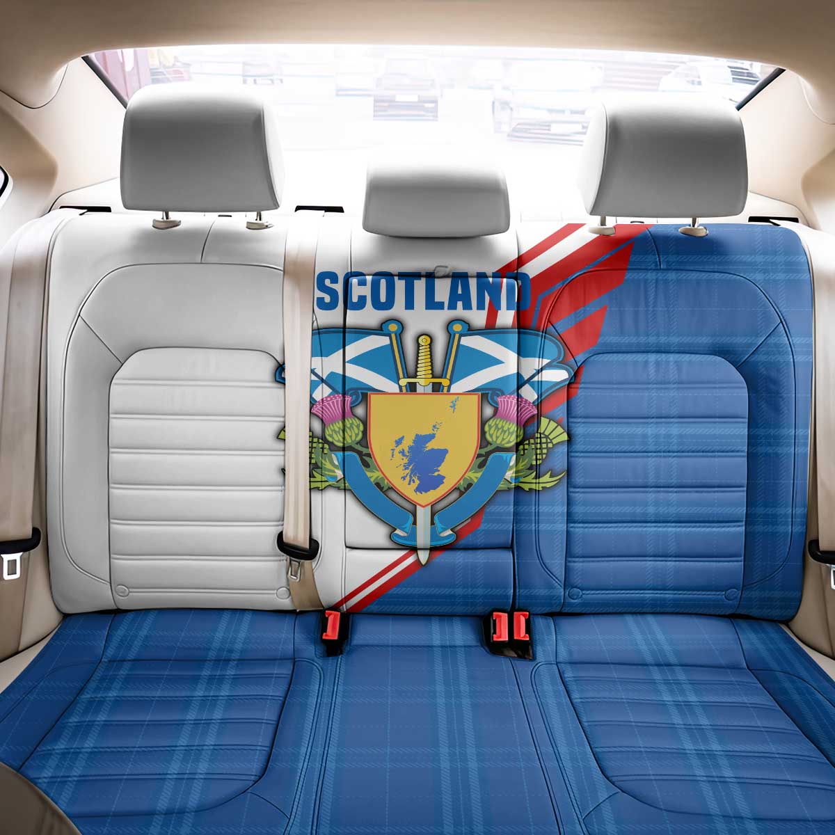 Scotland Blue Tartan Back Car Seat Cover with Crest and Saltire Shield Design - Wonder Print Shop