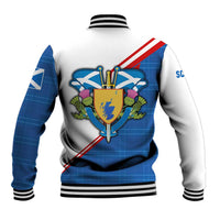 Scotland Blue Tartan Baseball Jacket with Crest and Saltire Shield Design - Wonder Print Shop
