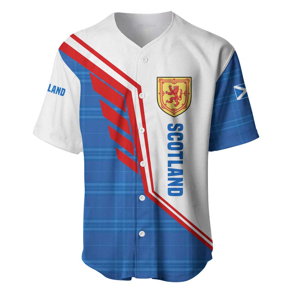 Scotland Blue Tartan Baseball Jersey with Crest and Saltire Shield Design - Wonder Print Shop