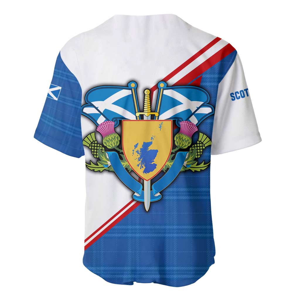 Scotland Blue Tartan Baseball Jersey with Crest and Saltire Shield Design - Wonder Print Shop