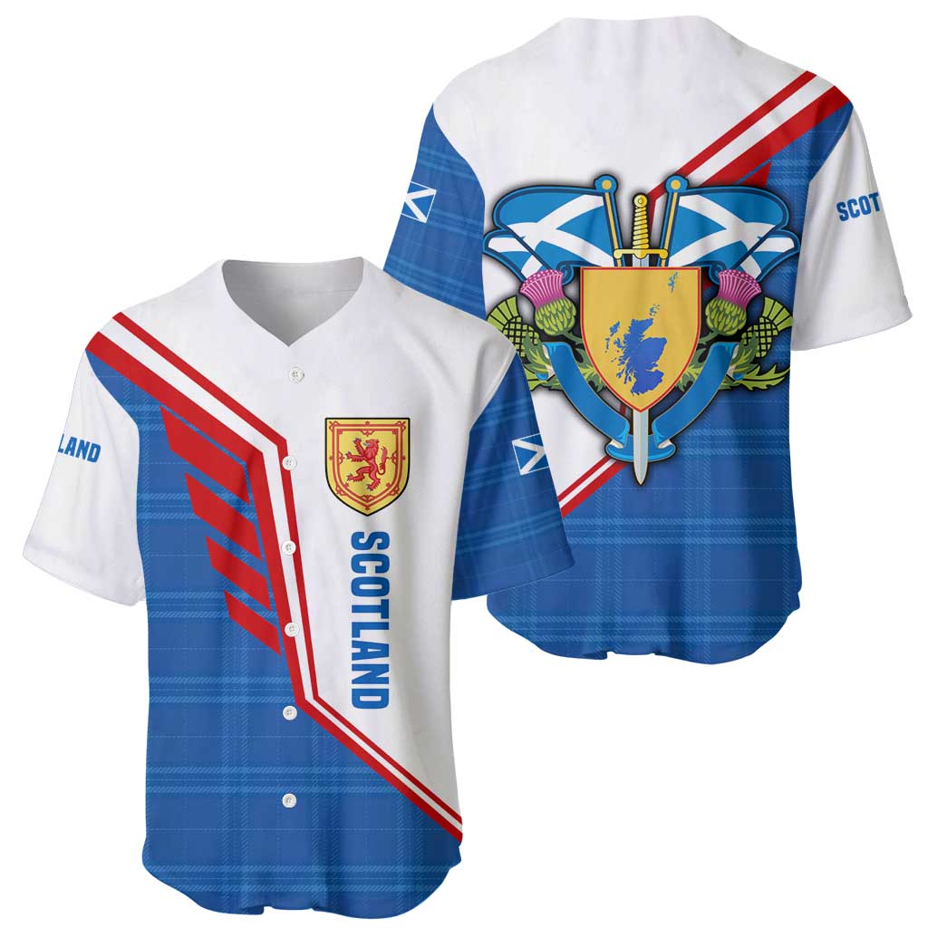 Scotland Blue Tartan Baseball Jersey with Crest and Saltire Shield Design - Wonder Print Shop