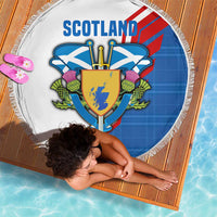 Scotland Blue Tartan Beach Blanket with Crest and Saltire Shield Design - Wonder Print Shop