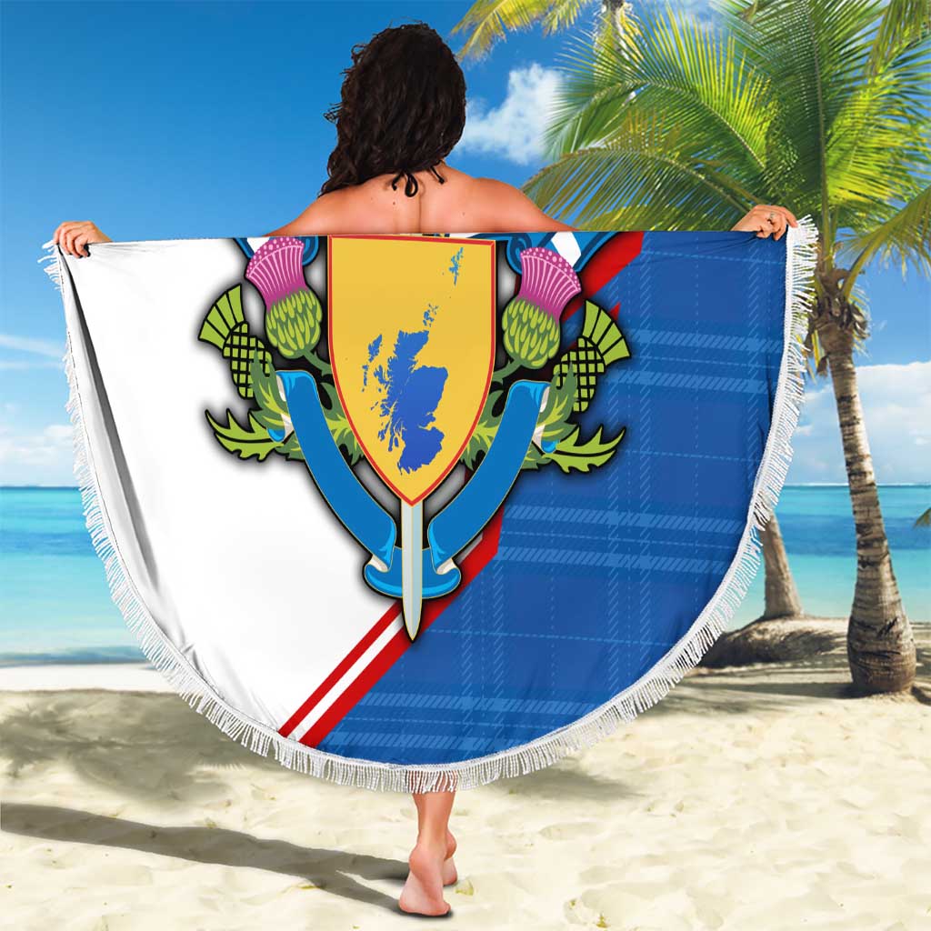 Scotland Blue Tartan Beach Blanket with Crest and Saltire Shield Design - Wonder Print Shop