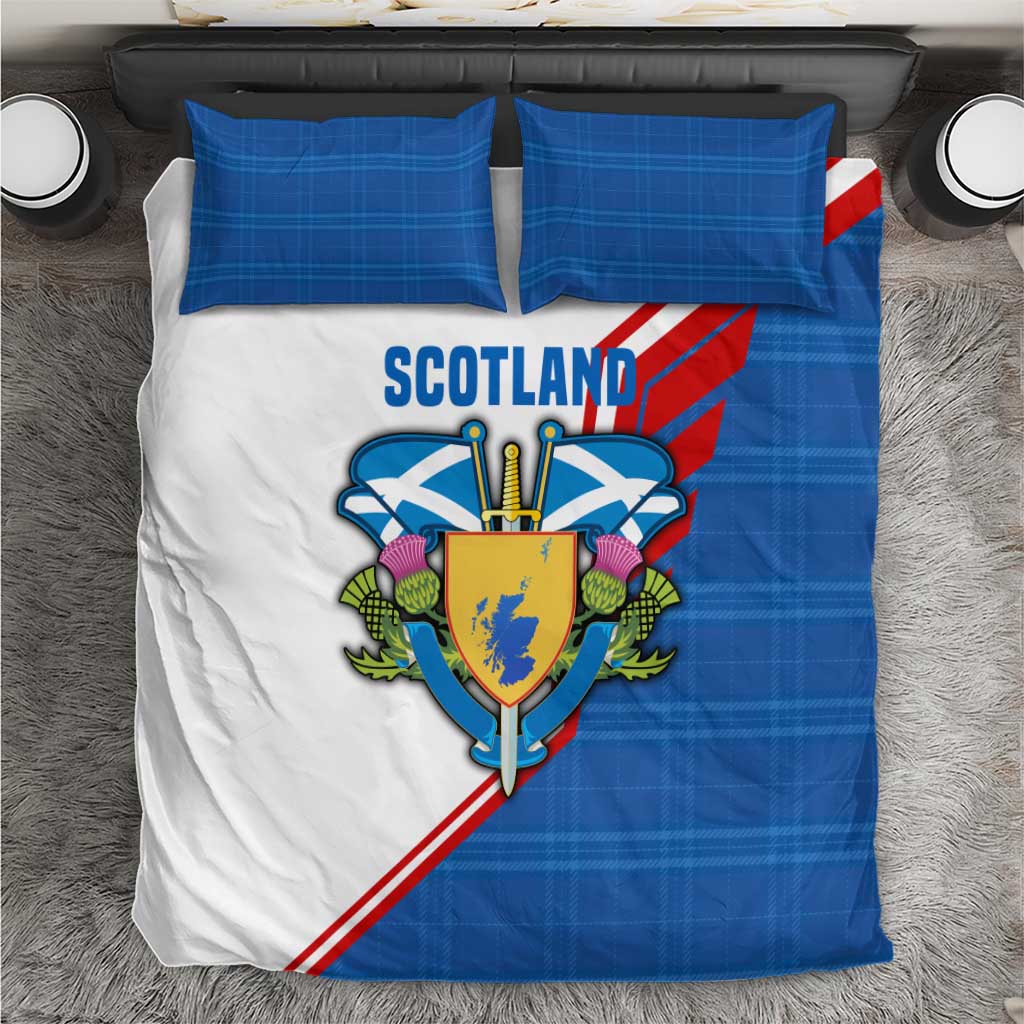 Scotland Blue Tartan Bedding Set with Crest and Saltire Shield Design - Wonder Print Shop