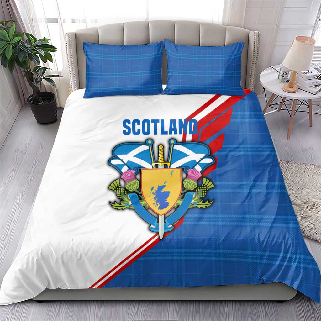 Scotland Blue Tartan Bedding Set with Crest and Saltire Shield Design - Wonder Print Shop