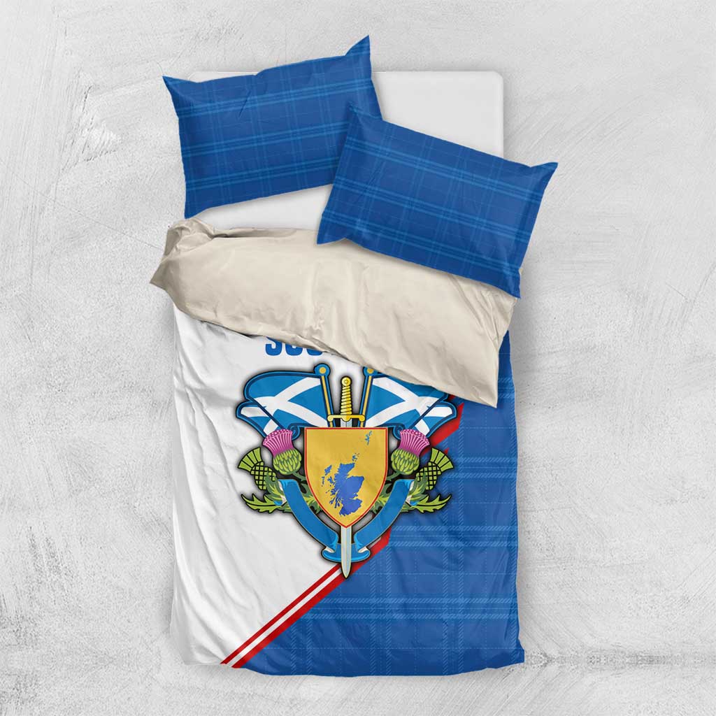 Scotland Blue Tartan Bedding Set with Crest and Saltire Shield Design - Wonder Print Shop