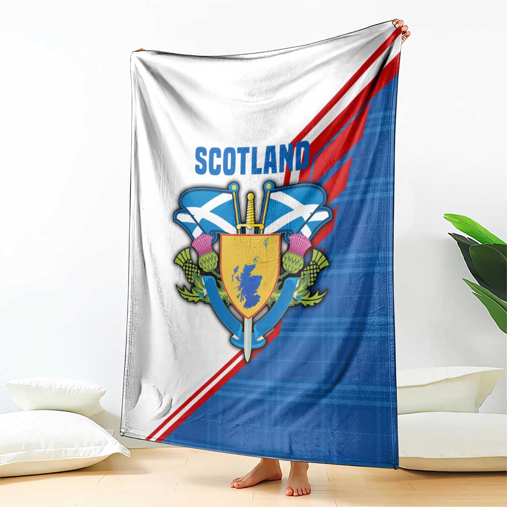 Scotland Blue Tartan Blanket with Crest and Saltire Shield Design - Wonder Print Shop