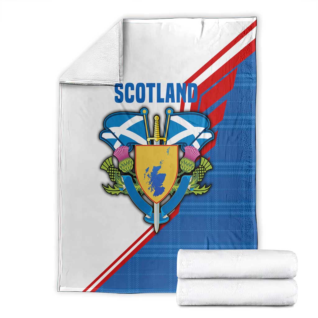 Scotland Blue Tartan Blanket with Crest and Saltire Shield Design - Wonder Print Shop