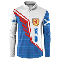 Scotland Blue Tartan Button Sweatshirt with Crest and Saltire Shield Design - Wonder Print Shop