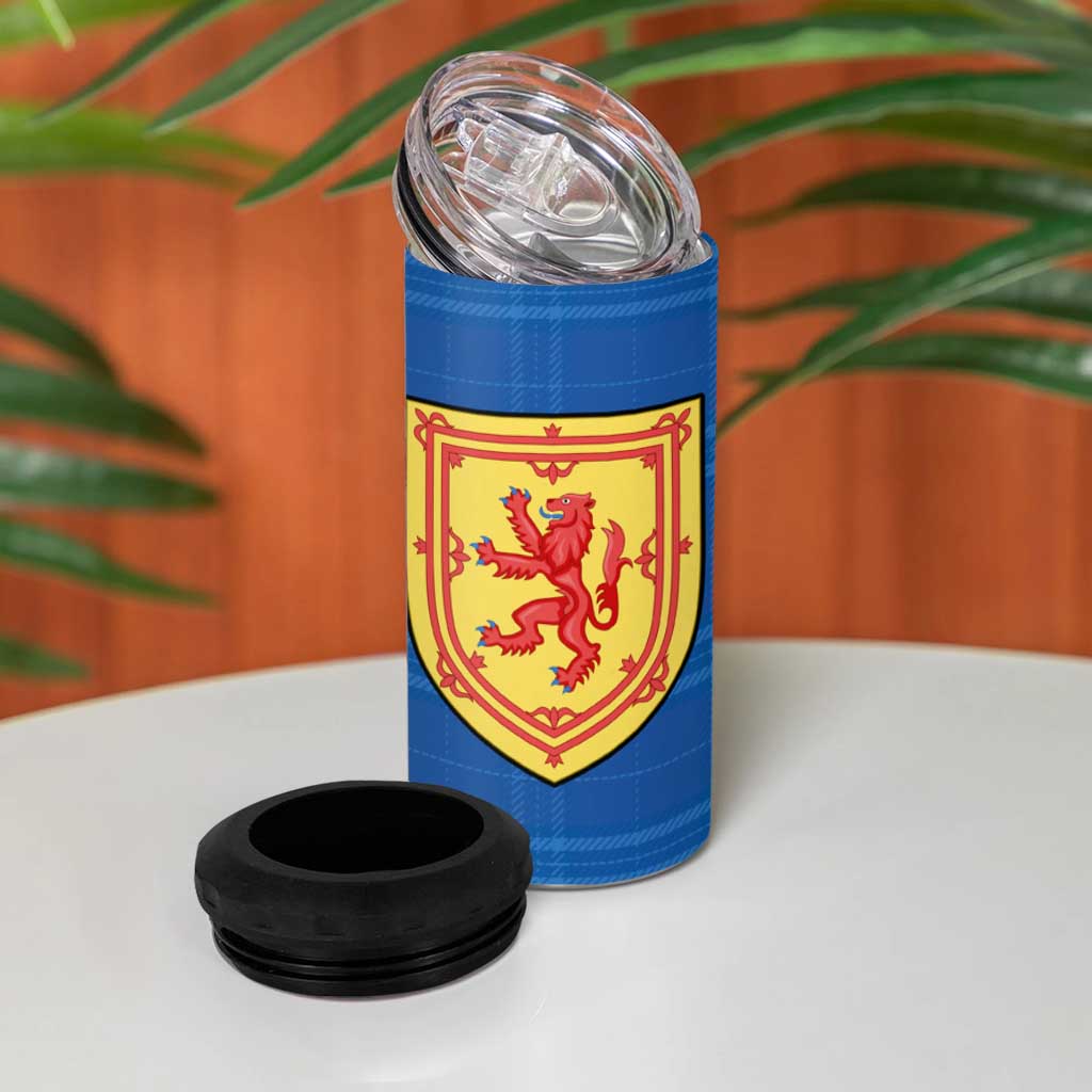 Scotland Blue Tartan 4 in 1 Can Cooler Tumbler with Crest and Saltire Shield Design - Wonder Print Shop