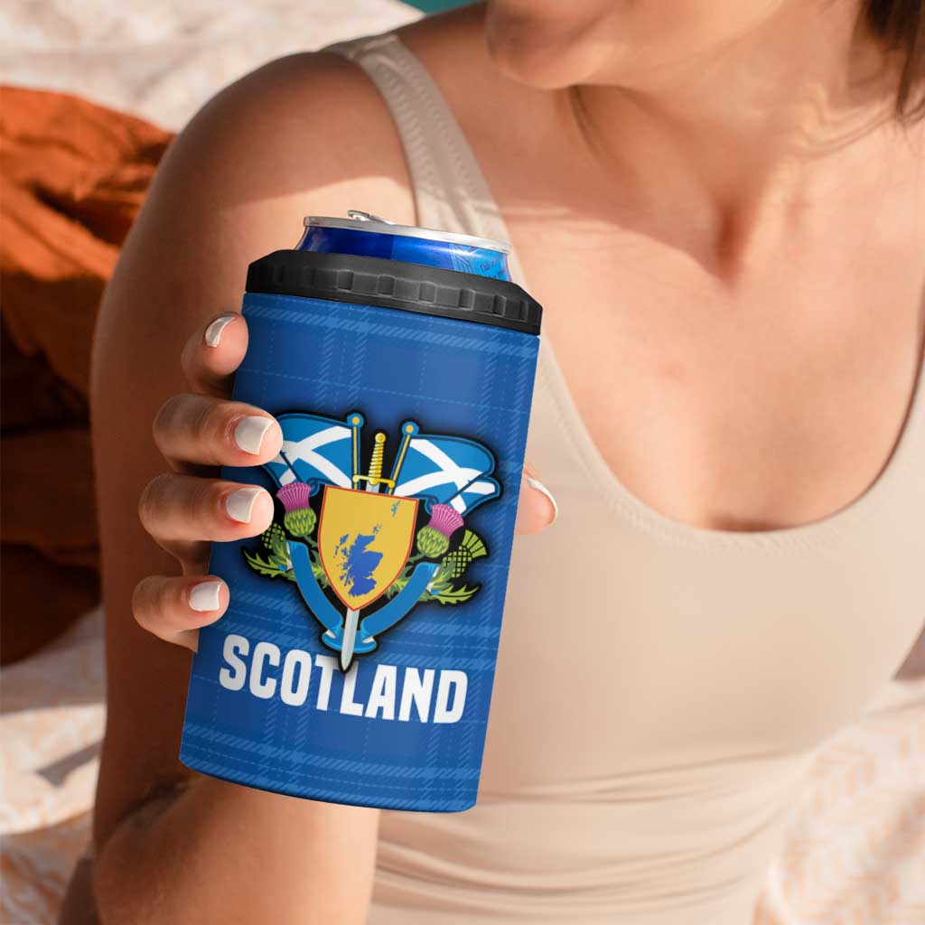 Scotland Blue Tartan 4 in 1 Can Cooler Tumbler with Crest and Saltire Shield Design - Wonder Print Shop
