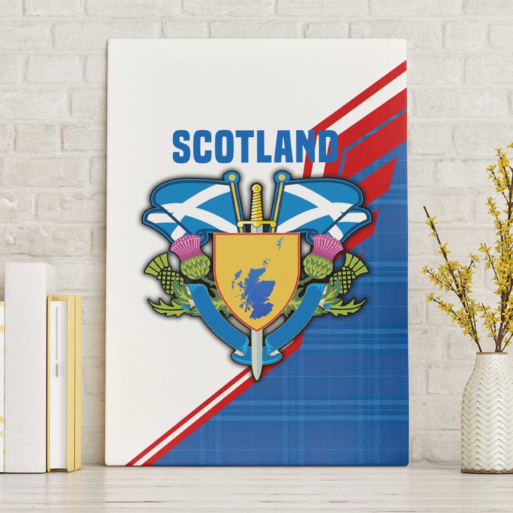 Scotland Blue Tartan Canvas Wall Art with Crest and Saltire Shield Design - Wonder Print Shop