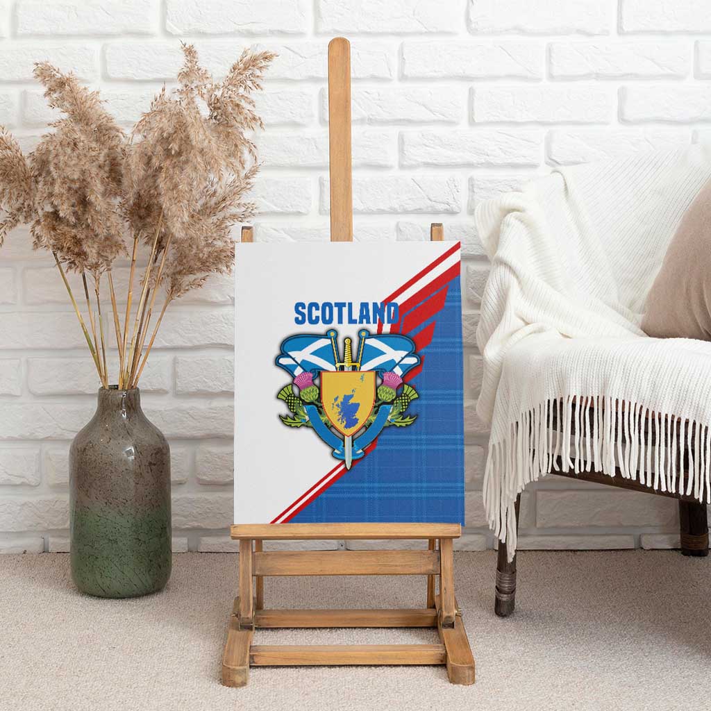 Scotland Blue Tartan Canvas Wall Art with Crest and Saltire Shield Design - Wonder Print Shop