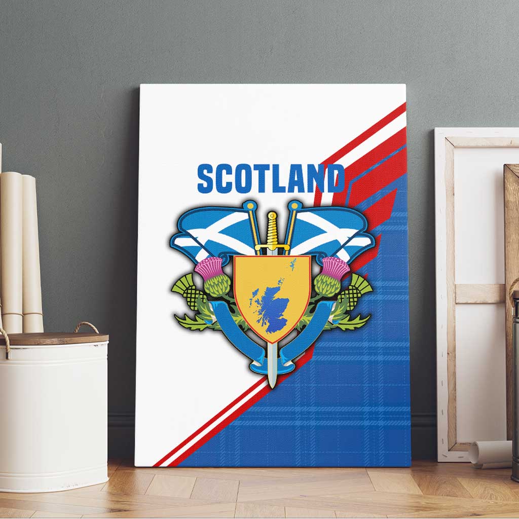 Scotland Blue Tartan Canvas Wall Art with Crest and Saltire Shield Design - Wonder Print Shop