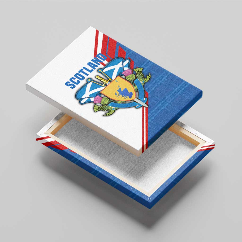 Scotland Blue Tartan Canvas Wall Art with Crest and Saltire Shield Design - Wonder Print Shop