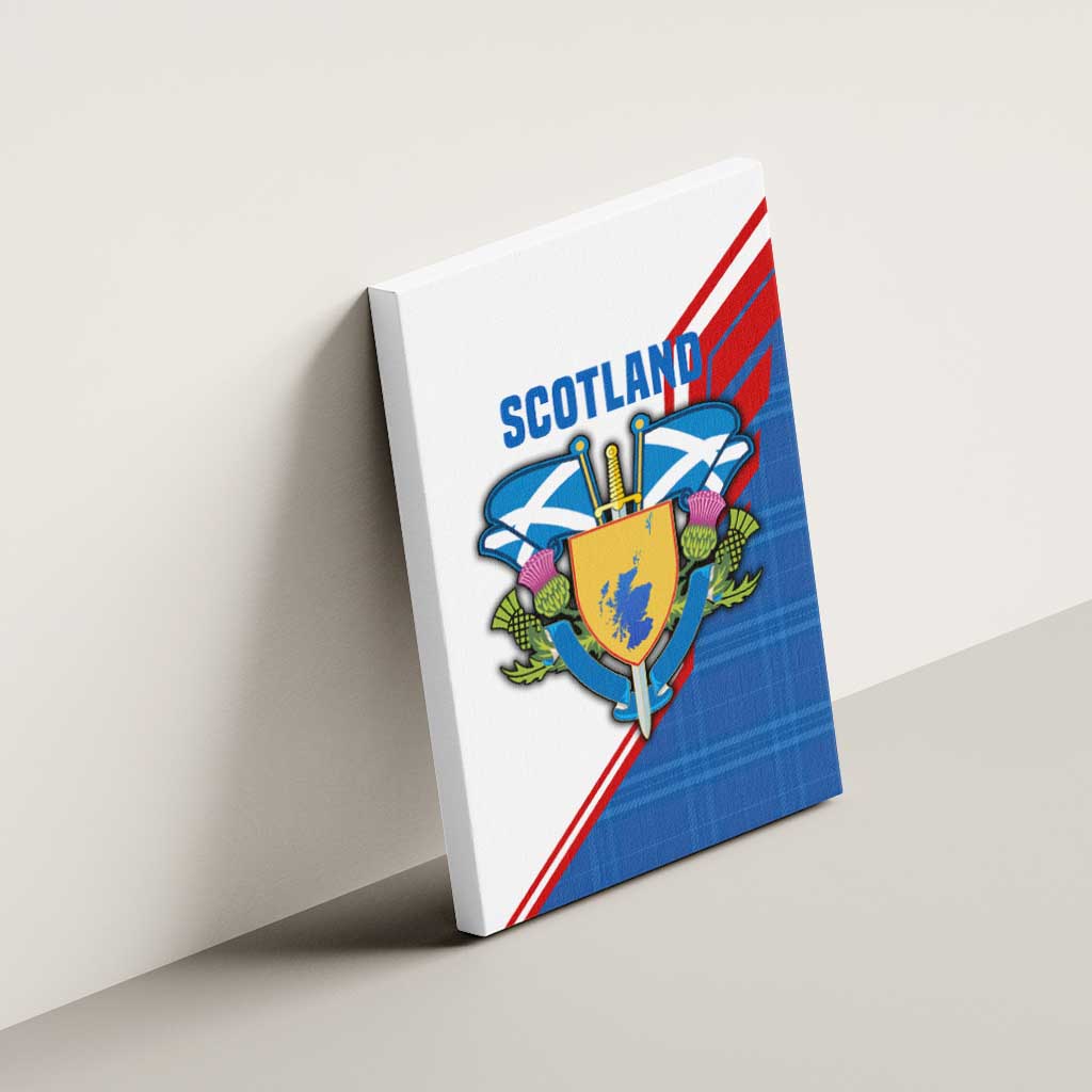 Scotland Blue Tartan Canvas Wall Art with Crest and Saltire Shield Design - Wonder Print Shop