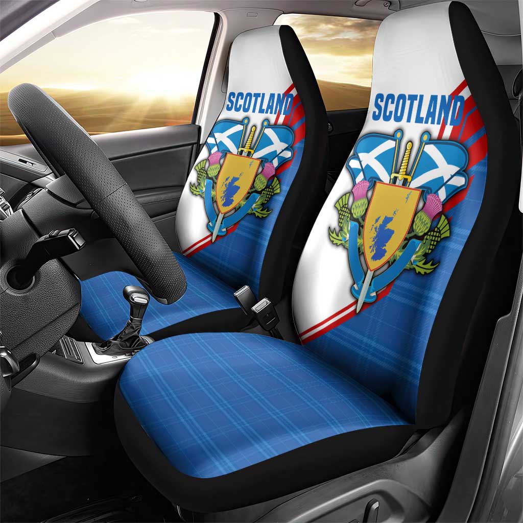 Scotland Blue Tartan Car Seat Cover with Crest and Saltire Shield Design - Wonder Print Shop