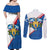 Scotland Blue Tartan Couples Matching Off Shoulder Maxi Dress and Long Sleeve Button Shirt with Crest and Saltire Shield Design - Wonder Print Shop