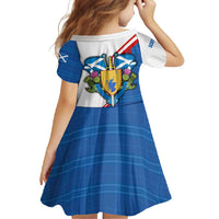 Scotland Blue Tartan Family Matching Long Sleeve Bodycon Dress and Hawaiian Shirt with Crest and Saltire Shield Design - Wonder Print Shop