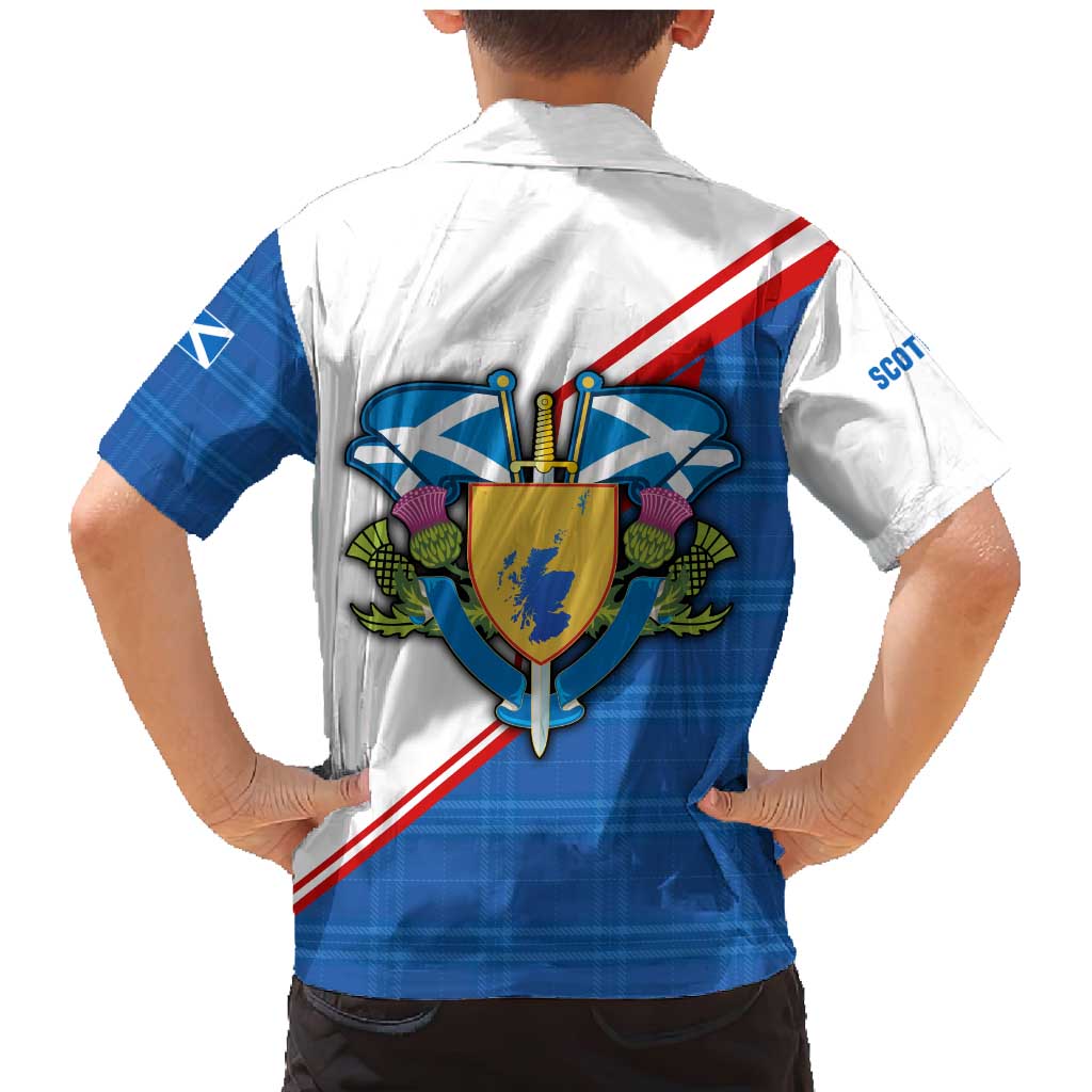 Scotland Blue Tartan Family Matching Mermaid Dress and Hawaiian Shirt with Crest and Saltire Shield Design - Wonder Print Shop