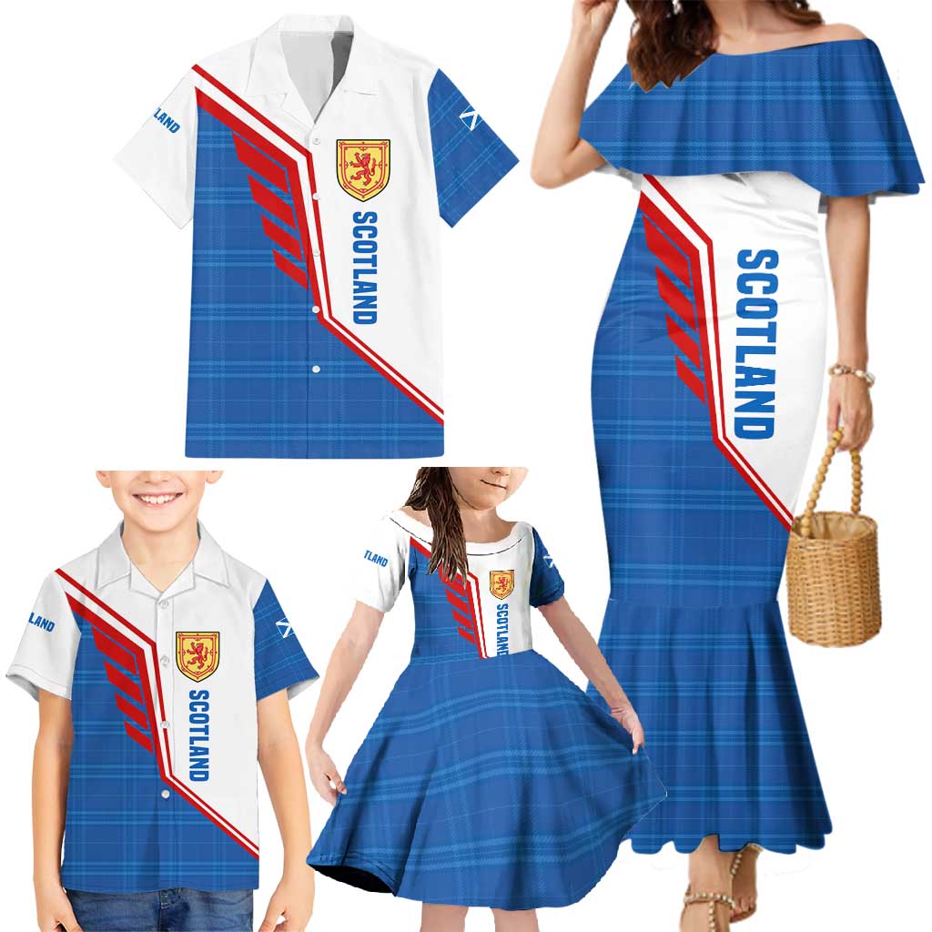 Scotland Blue Tartan Family Matching Mermaid Dress and Hawaiian Shirt with Crest and Saltire Shield Design - Wonder Print Shop