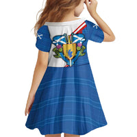 Scotland Blue Tartan Family Matching Off Shoulder Maxi Dress and Hawaiian Shirt with Crest and Saltire Shield Design - Wonder Print Shop
