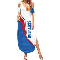 Scotland Blue Tartan Family Matching Summer Maxi Dress and Hawaiian Shirt with Crest and Saltire Shield Design - Wonder Print Shop