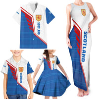 Scotland Blue Tartan Family Matching Tank Maxi Dress and Hawaiian Shirt with Crest and Saltire Shield Design - Wonder Print Shop