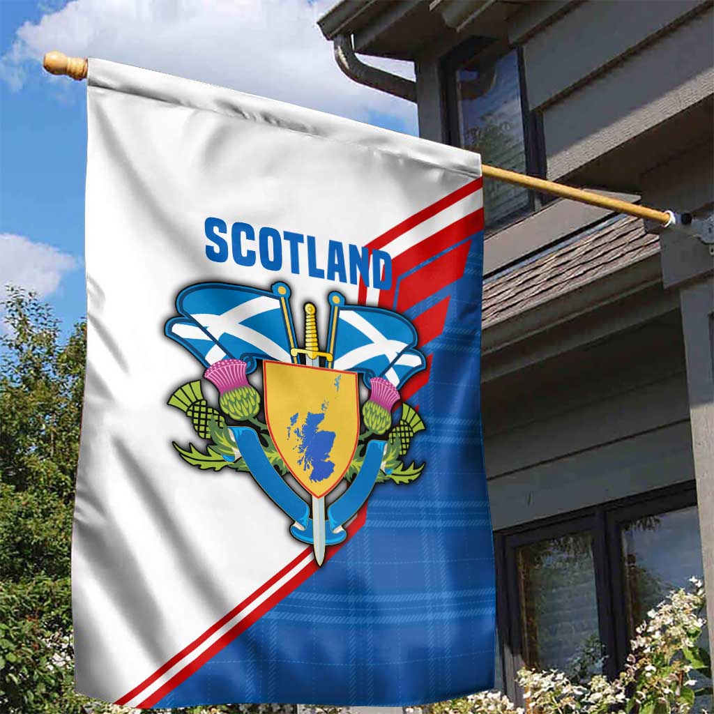 Scotland Blue Tartan Garden Flag with Crest and Saltire Shield Design - Wonder Print Shop