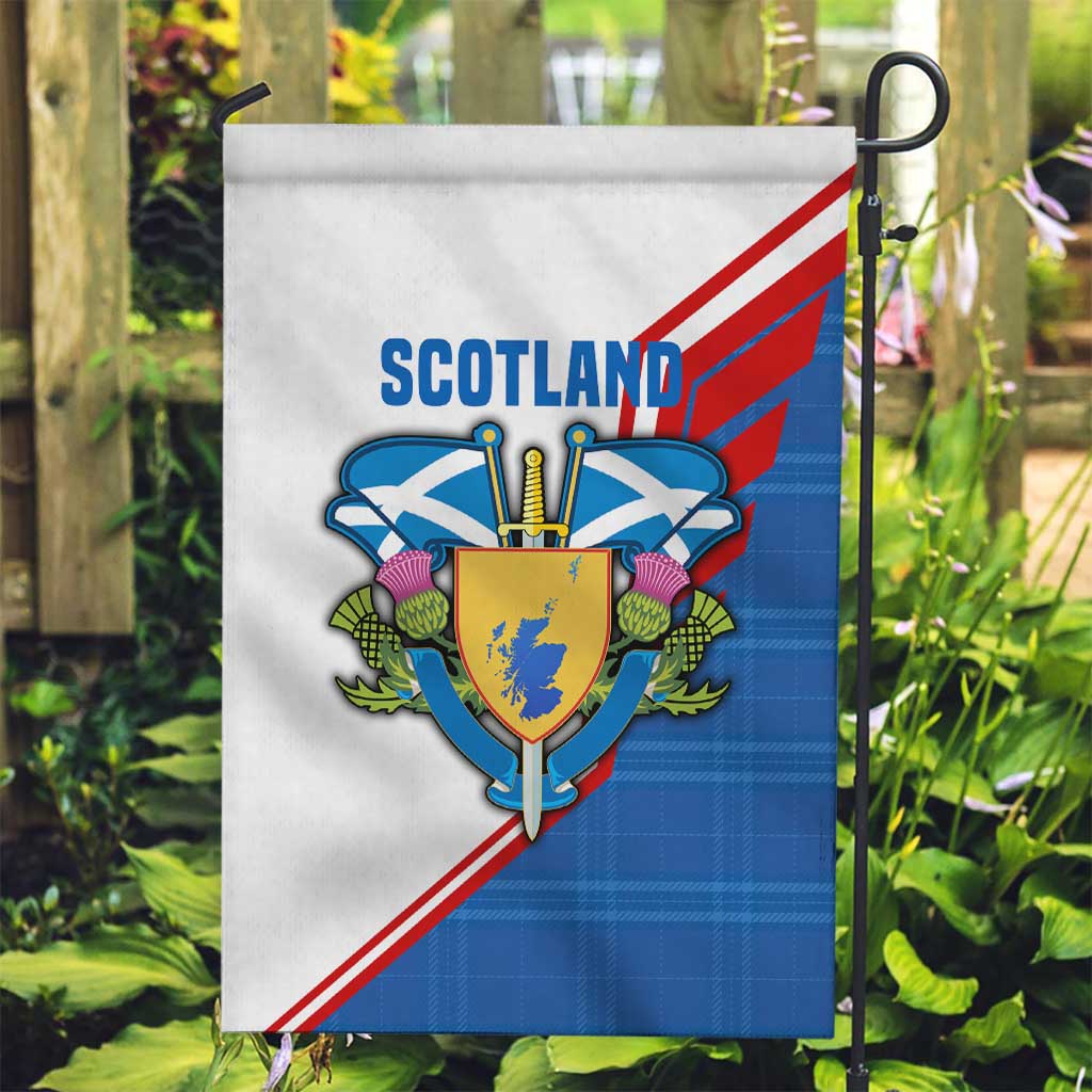Scotland Blue Tartan Garden Flag with Crest and Saltire Shield Design - Wonder Print Shop