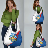 Scotland Blue Tartan Grocery Bag with Crest and Saltire Shield Design - Wonder Print Shop
