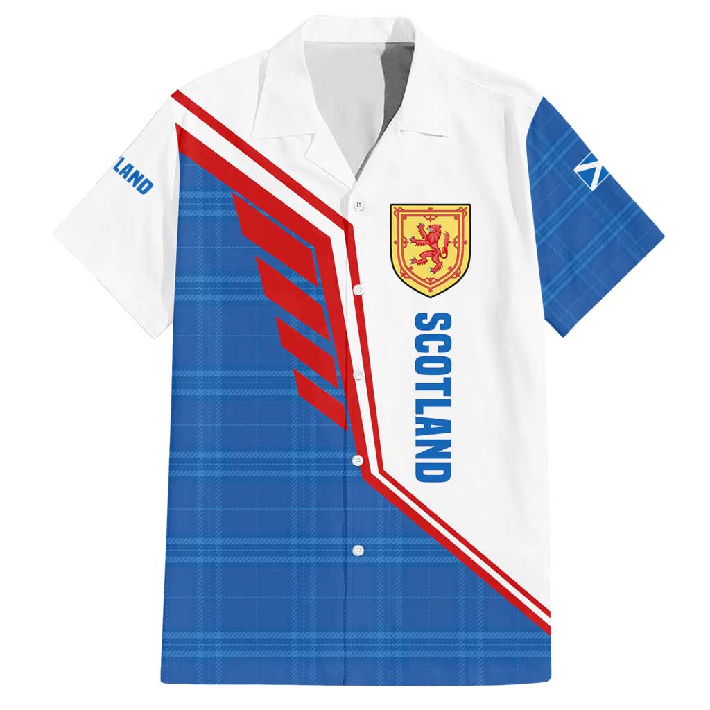 Scotland Blue Tartan Hawaiian Shirt with Crest and Saltire Shield Design - Wonder Print Shop