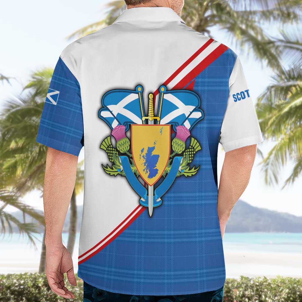 Scotland Blue Tartan Hawaiian Shirt with Crest and Saltire Shield Design - Wonder Print Shop