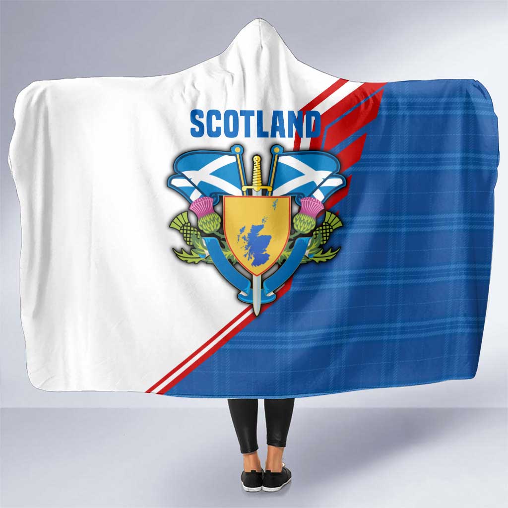 Scotland Blue Tartan Hooded Blanket with Crest and Saltire Shield Design - Wonder Print Shop