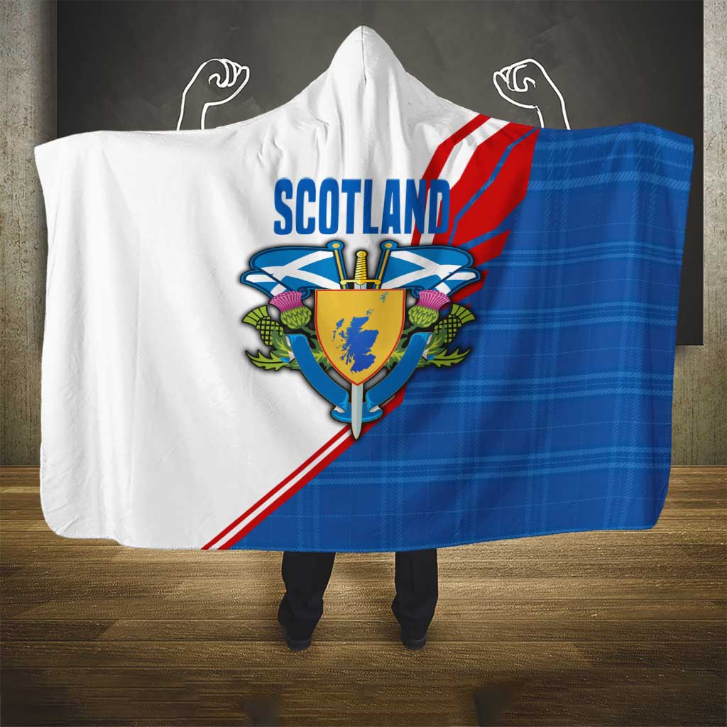 Scotland Blue Tartan Hooded Blanket with Crest and Saltire Shield Design - Wonder Print Shop