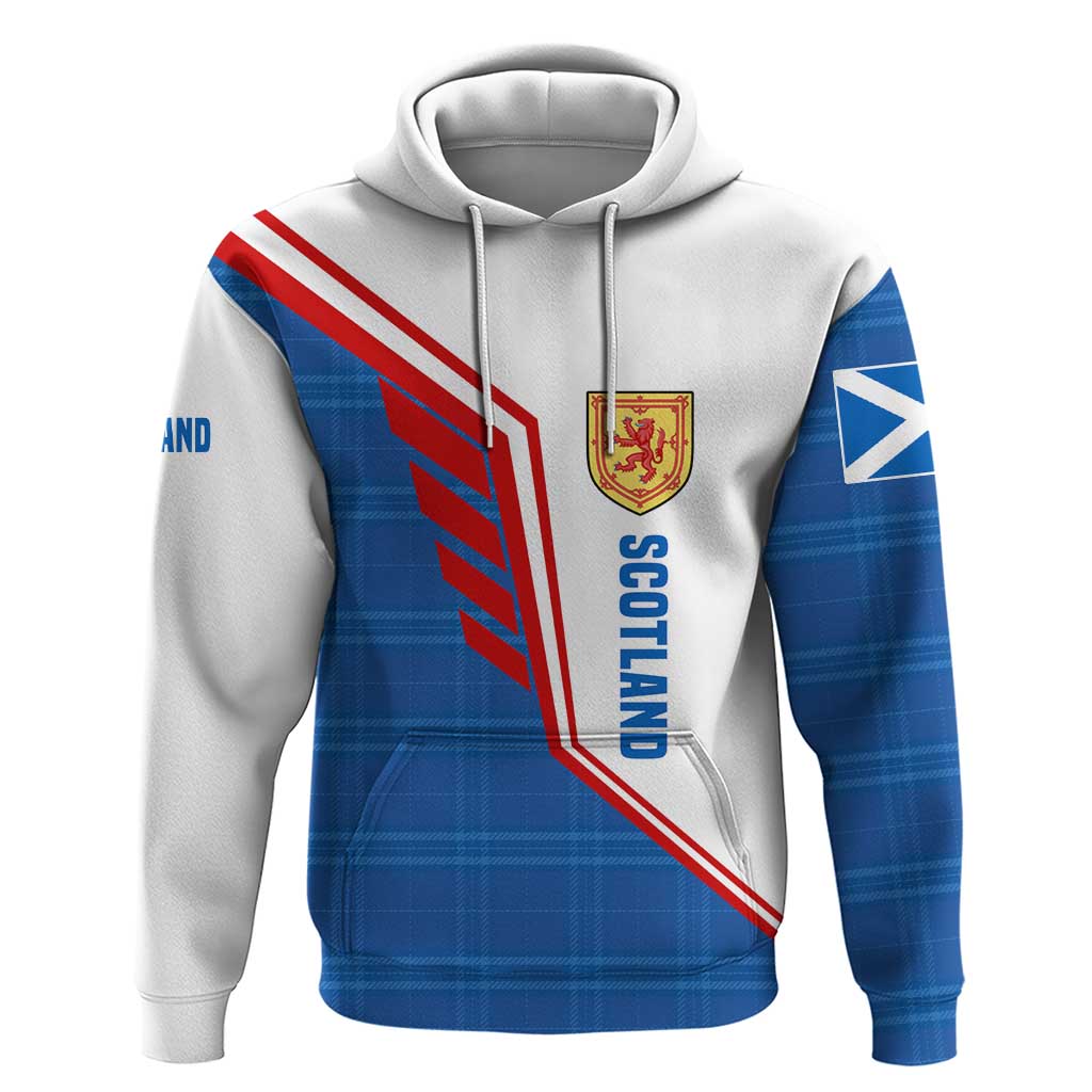 Scotland Blue Tartan Hoodie with Crest and Saltire Shield Design - Wonder Print Shop