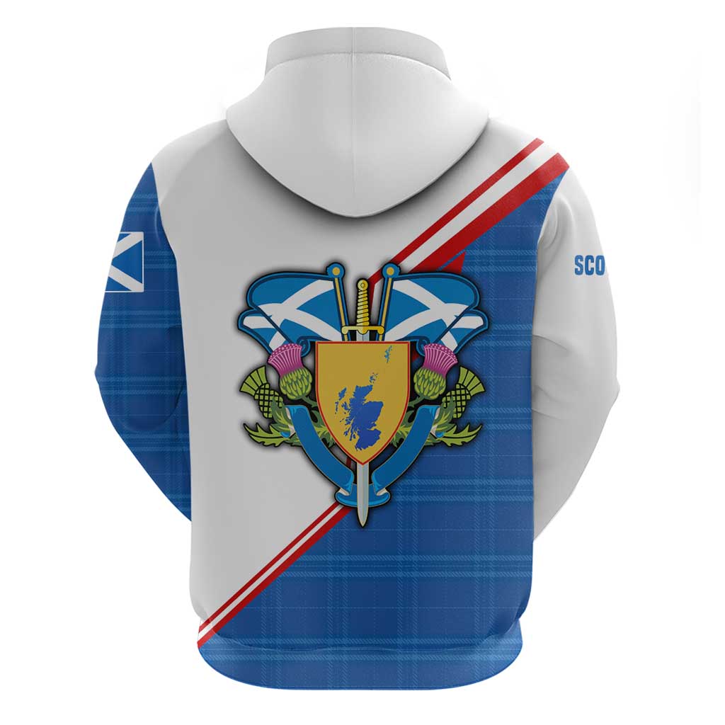 Scotland Blue Tartan Hoodie with Crest and Saltire Shield Design - Wonder Print Shop