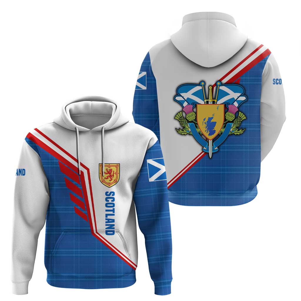 Scotland Blue Tartan Hoodie with Crest and Saltire Shield Design - Wonder Print Shop