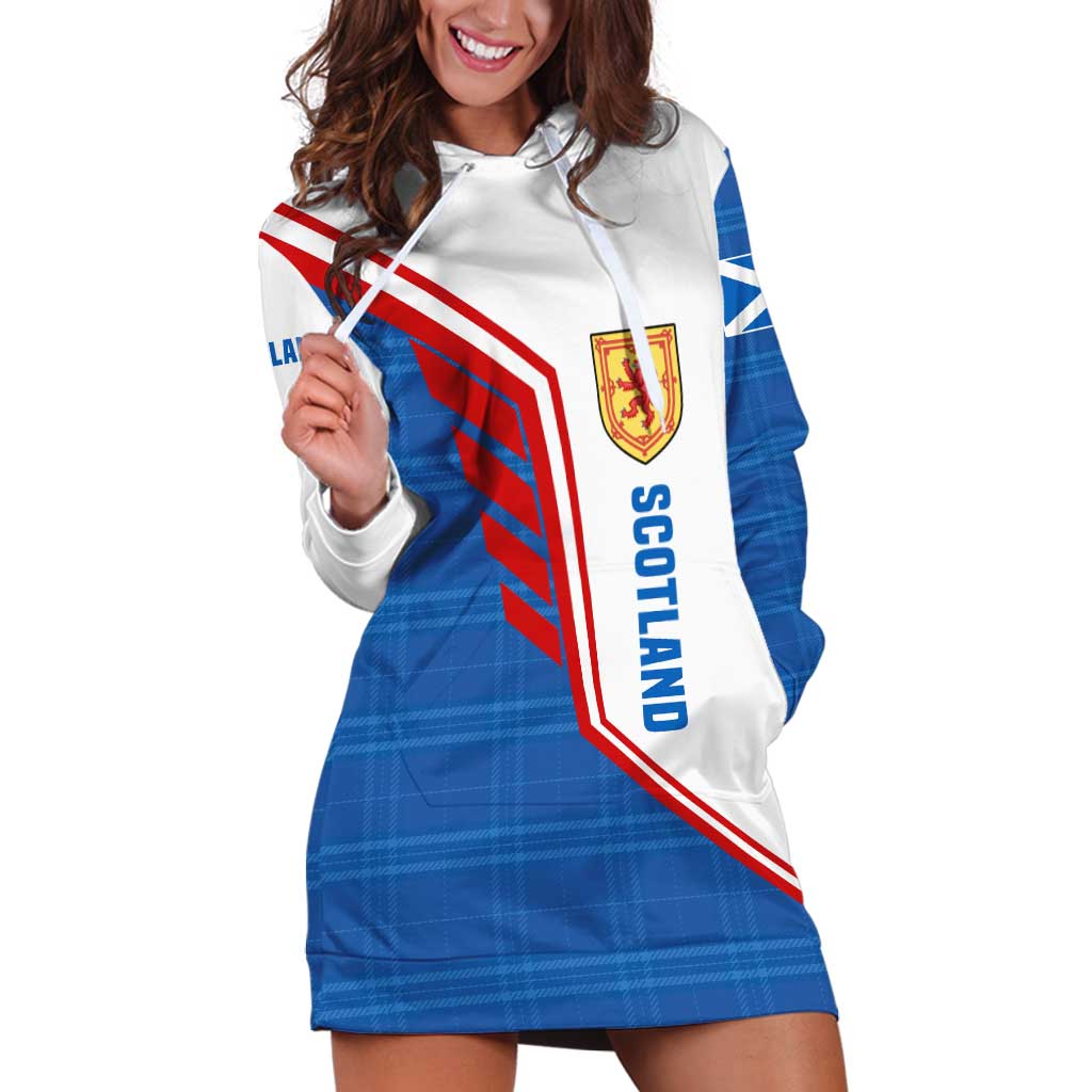 Scotland Blue Tartan Hoodie Dress with Crest and Saltire Shield Design - Wonder Print Shop