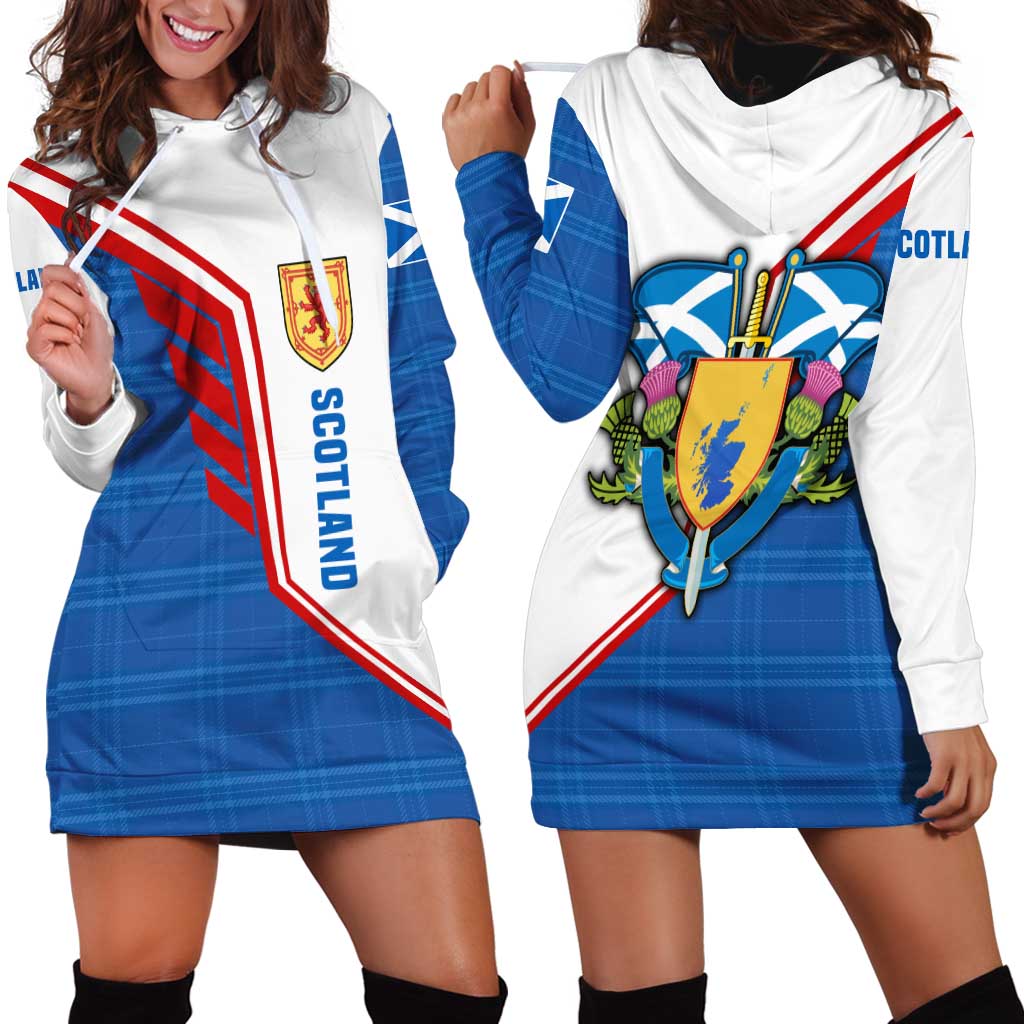 Scotland Blue Tartan Hoodie Dress with Crest and Saltire Shield Design - Wonder Print Shop