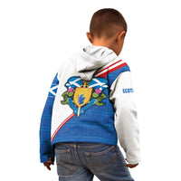 Scotland Blue Tartan Kid Hoodie with Crest and Saltire Shield Design - Wonder Print Shop